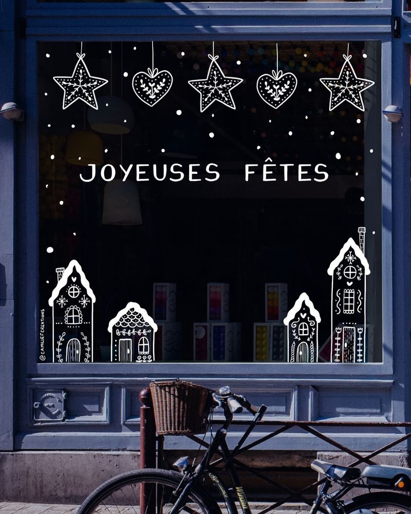 Vitrine Noël joyeuses fêtes maisons décorées