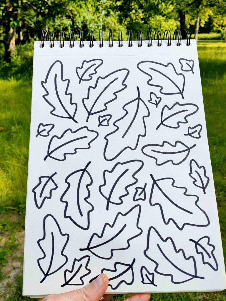Dessin de feuilles de chêne dans le parc du château de Rambouillet par Camille F créations